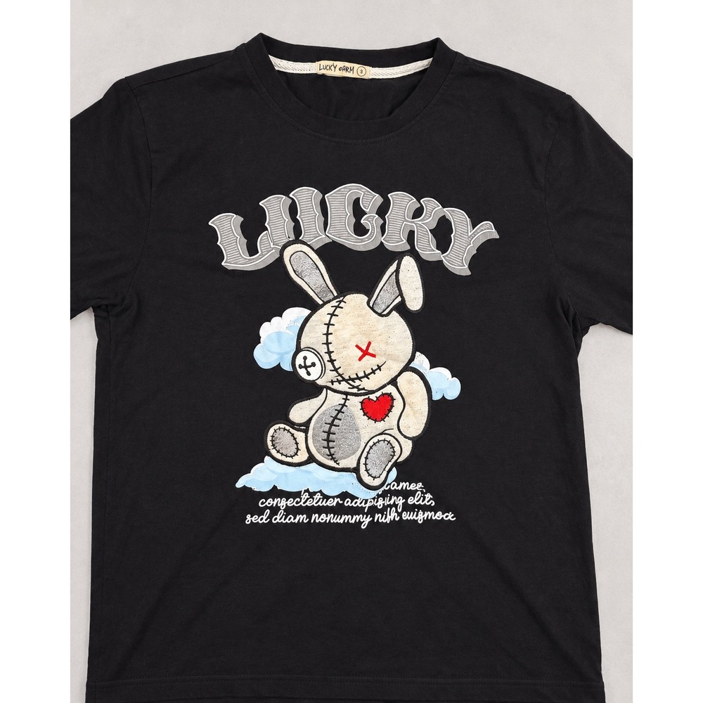 Lucky Charm T Shirt Mens Small Black Graphic Voodoo Bunny Rabbit Streetwear S